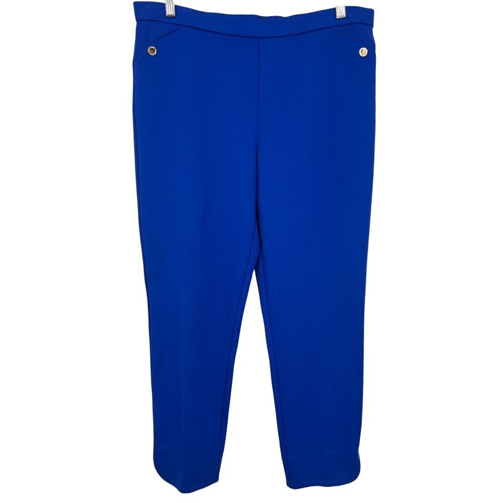 Ivanka Trump Women Slim Royal Blue Ankle Pant Size Large Gold Button Work New